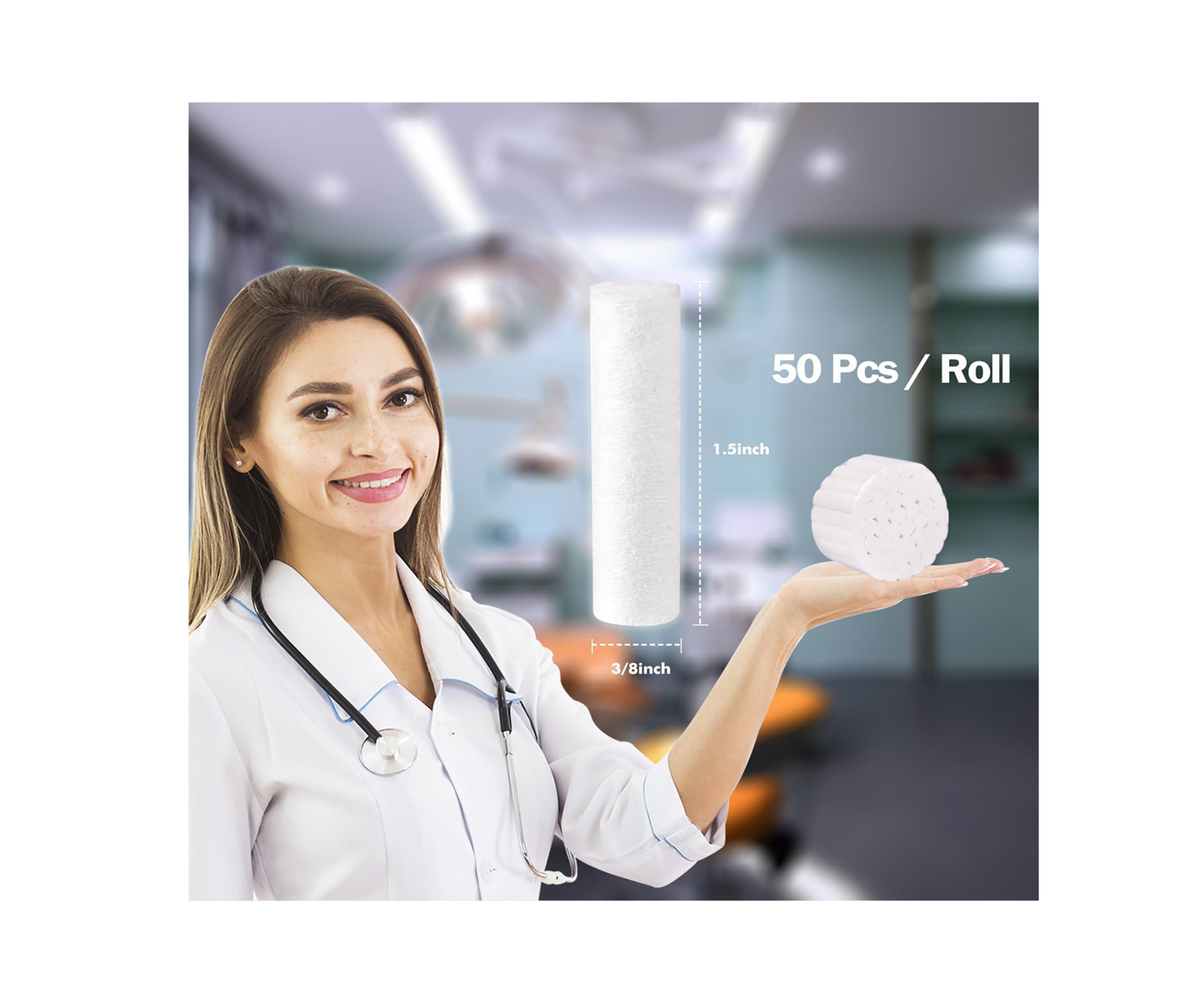400 Count Dental Gauze Rolls Cottons Pads 1.5 Inch, 100% Cotton, Dentist Cotton Rolls Cotton Ball for Dental Clinic