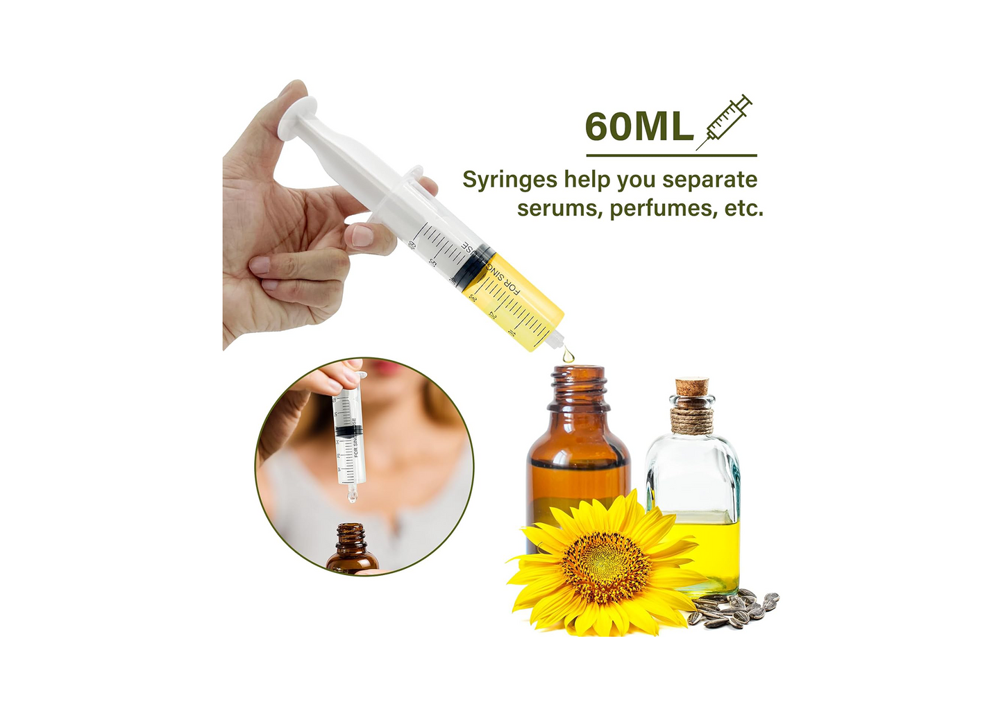 PEAKTOP 6Pcs 60ML Plastic Syringe with Measurement, Feeding, Needle, lab, Reusable syringes Set , with 6 Needle Caps, Ideal for Watering, Refilling, Oil or Glue Applicator, Feeding Pets