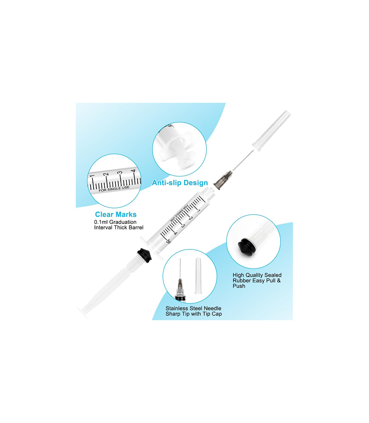 100 Pack Disposable 5ml Syringes with Needle 22G 1”, Sterile Luer Lock Syringe
