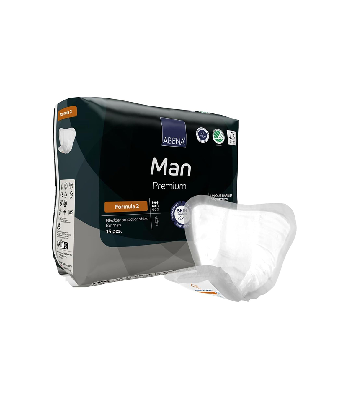 Man Formula 2 Incontinence Pads for Men, Eco-Labelled Mens Incontinence Pads, Extra Protection, Breathable & Comfortable with Fast Absorption, Discreet - 700ml Absorbency, 15PK
