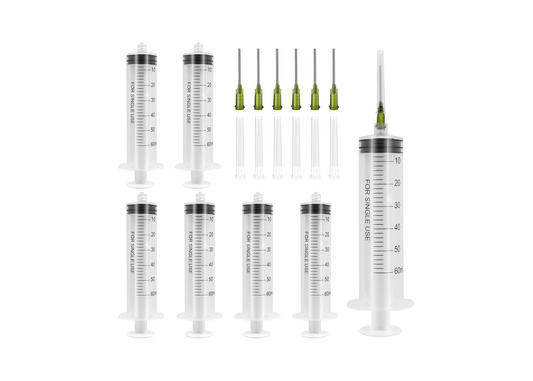 6Pcs 60ML Plastic Syringe with Measurement, Feeding, Needle, lab, Reusable syringes Set , with 6 Needle Caps, Ideal for Watering, Refilling, Oil or Glue Applicator, Feeding Pets
