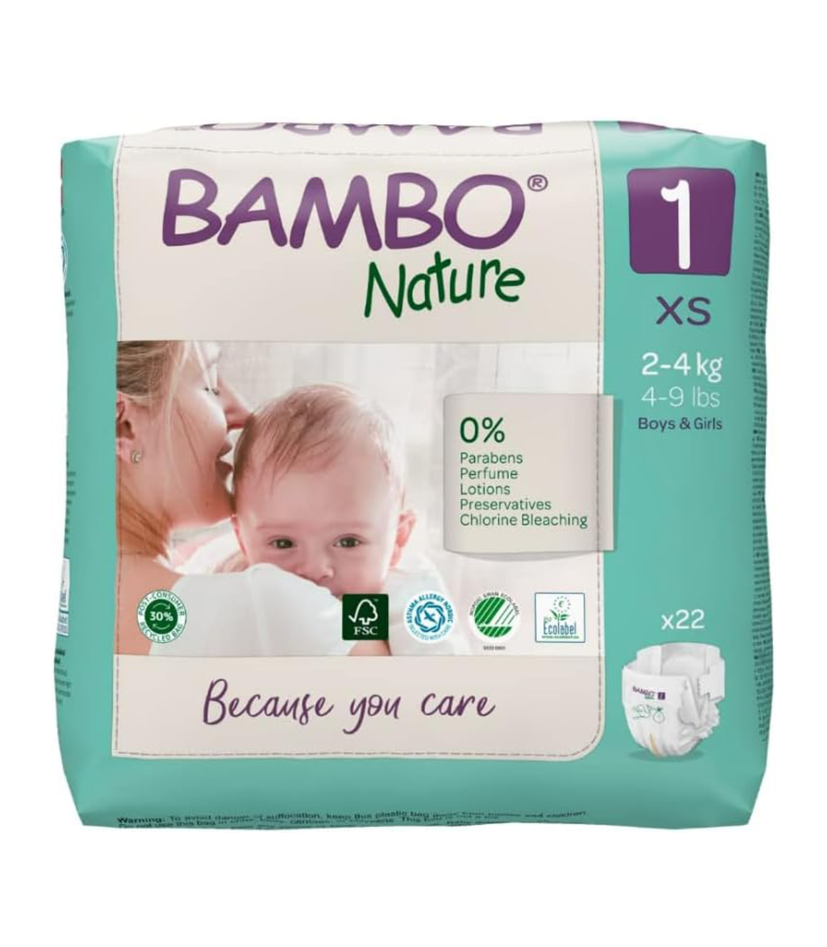 Bambo Nature Premium Eco Nappies, Eco-Labelled Newborn Nappies, Enhanced Leakage Protection, Secure & Comfortable Baby Nappies, Newborn Essentials - Size 1