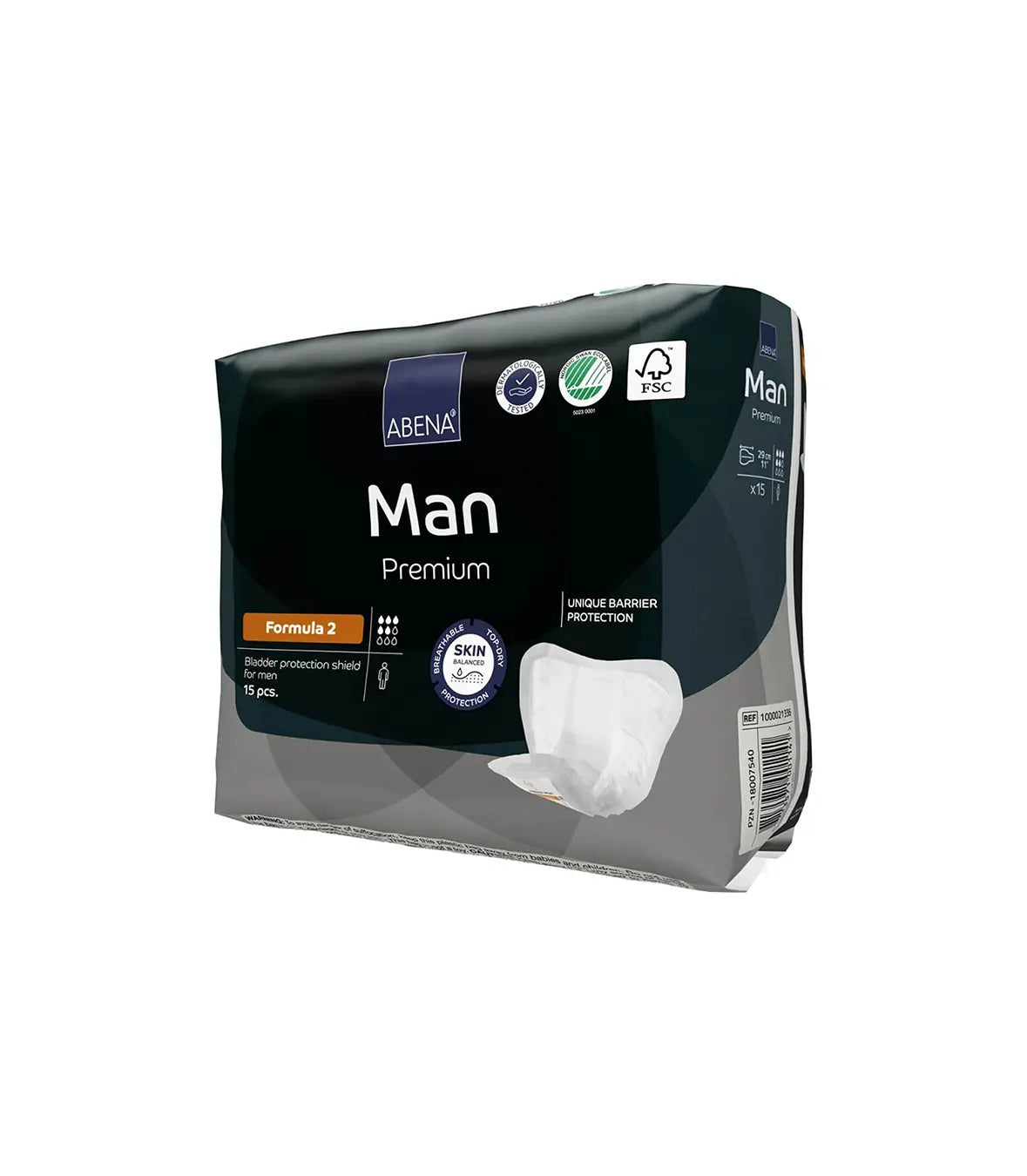 Man Formula 2 Incontinence Pads for Men, Eco-Labelled Mens Incontinence Pads, Extra Protection, Breathable & Comfortable with Fast Absorption, Discreet - 700ml Absorbency, 15PK