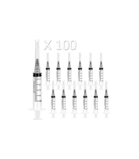 100 Pack Disposable 5ml Syringes with Needle 22G 1”, Sterile Luer Lock Syringe