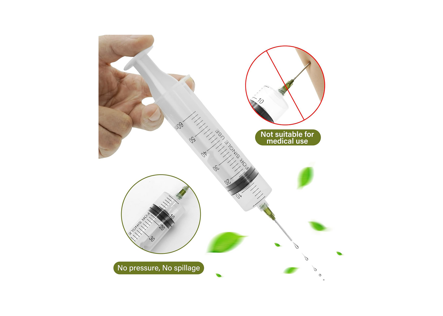 PEAKTOP 6Pcs 60ML Plastic Syringe with Measurement, Feeding, Needle, lab, Reusable syringes Set , with 6 Needle Caps, Ideal for Watering, Refilling, Oil or Glue Applicator, Feeding Pets