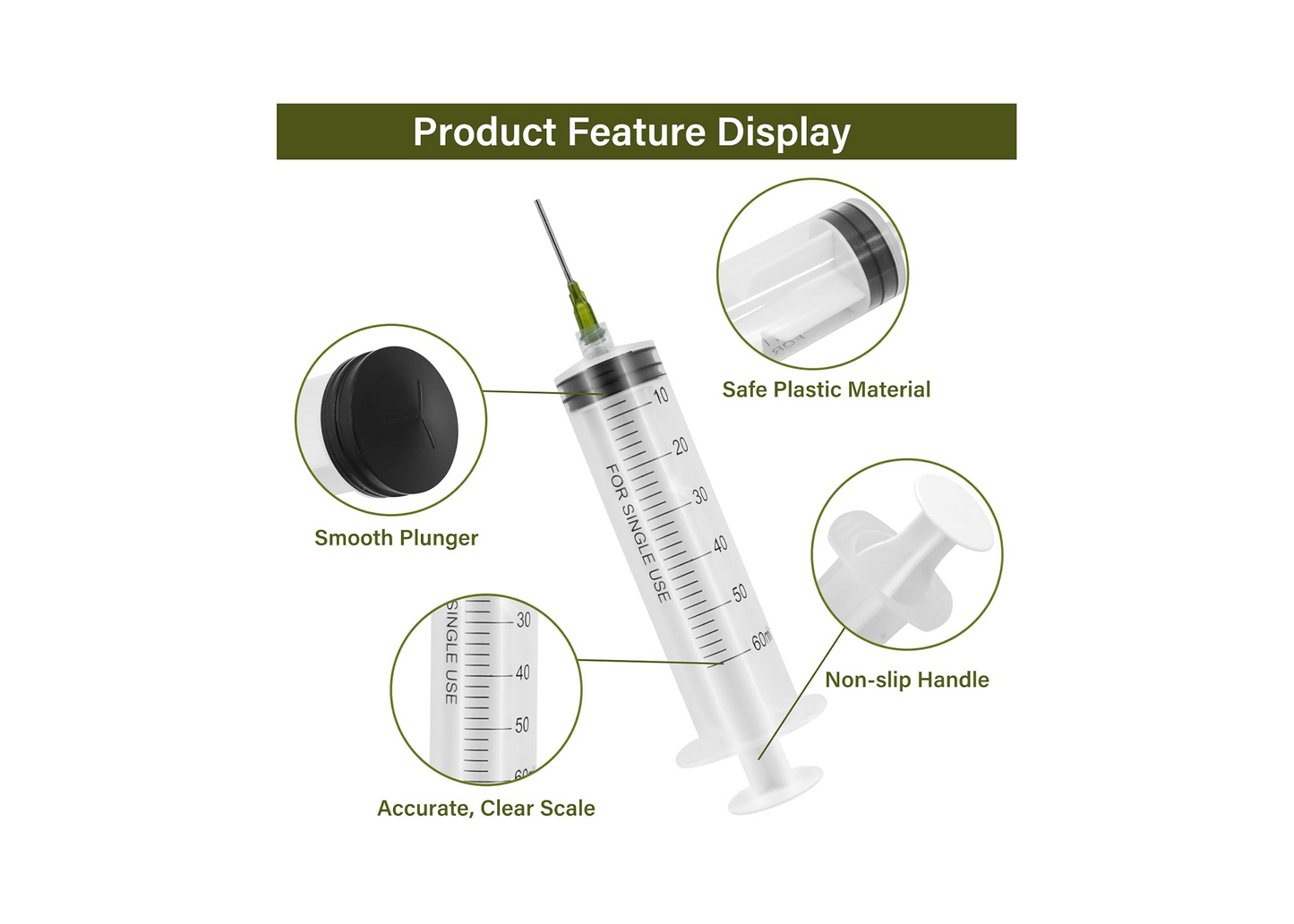 PEAKTOP 6Pcs 60ML Plastic Syringe with Measurement, Feeding, Needle, lab, Reusable syringes Set , with 6 Needle Caps, Ideal for Watering, Refilling, Oil or Glue Applicator, Feeding Pets