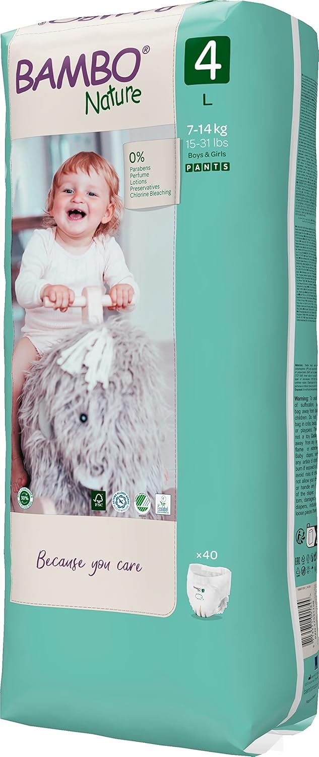 Size 4 Maxi Pack Premium Eco Nappy Pull-Up Pants, (15-31lb/7-14kg) Tall PAC of 40