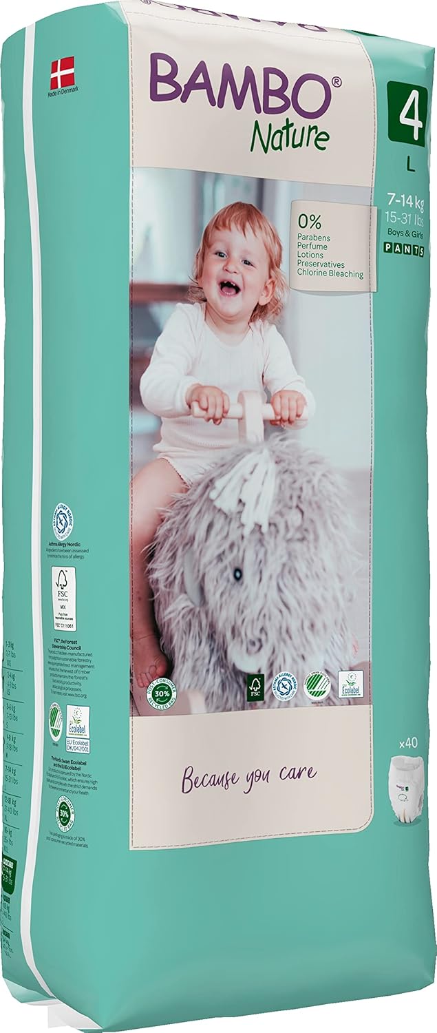 Size 4 Maxi Pack Premium Eco Nappy Pull-Up Pants, (15-31lb/7-14kg) Tall PAC of 40