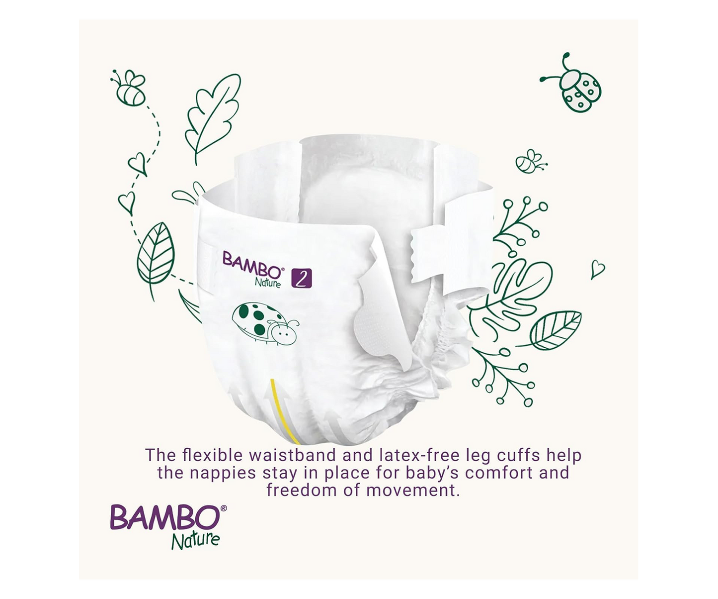 Bambo Nature Premium Eco Nappies – Size 2 Mini (3–6 kg / 7–13 lb), 180-Pack