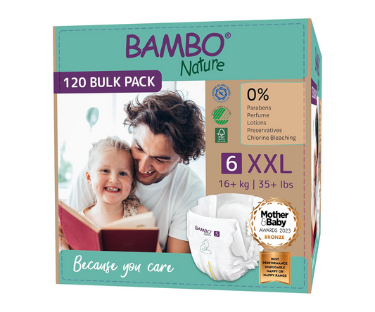 Bambo Nature Baby Diapers – Size 6 (16+ kg) – Pack of 6 (120 Nappies Total) Bambo Nature