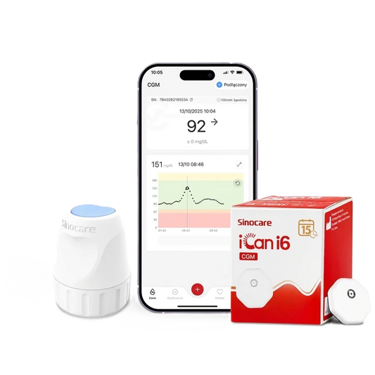 Sinocare iCan i6 Continuous Glucose Monitor 15 Days CGM Sensor Blood Sugar Monitoring Diabetes Management Smart Glucose Device Automatically Real-time 3 Minutes Readings Updates Tracking via App (Copy) Sinocare