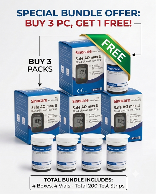 Sinocare Safe AQ MAX Test Strips Value Pack – Buy 3 Boxes, Get 1 FREE (4 x 50 Count) Sinocare