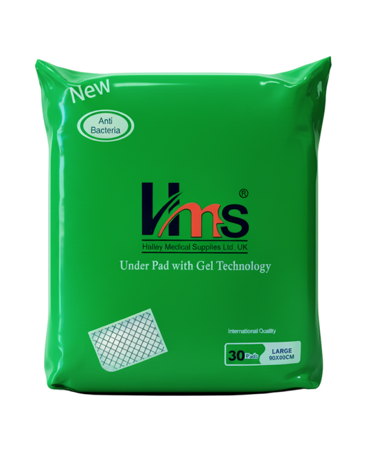 Green package of Hms under pad with gel technology on a white background