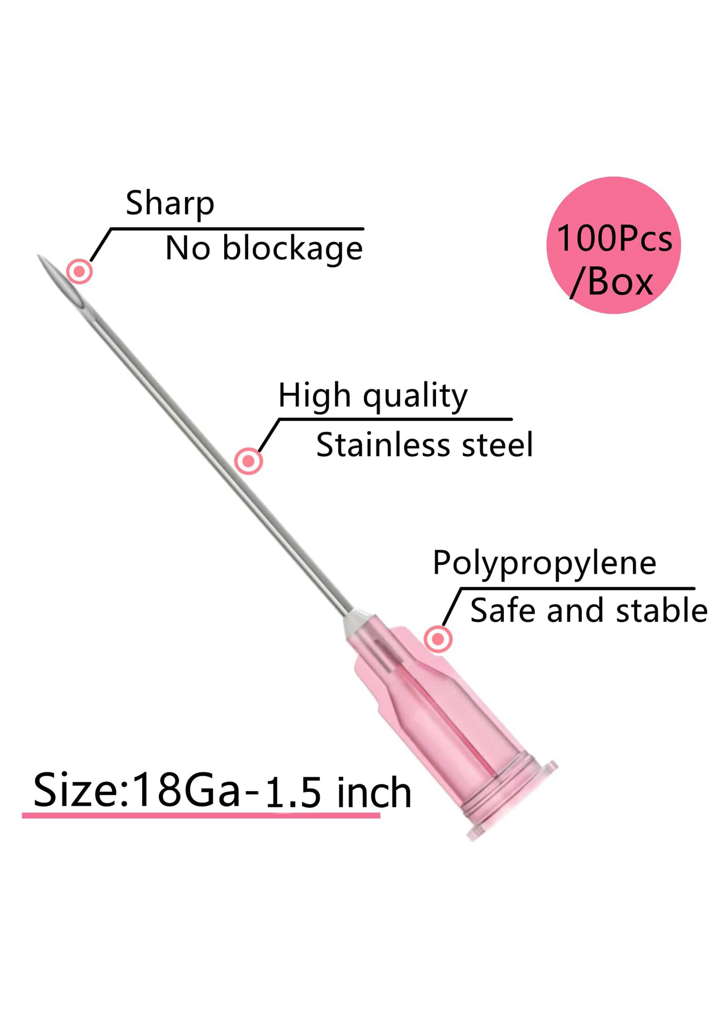 Kreireta 100PCS 18Ga 1.5" Luer Lock Dispensing Needles – Individually Sealed