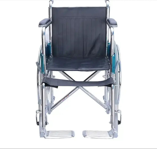 Halley Medical Supplies Ltd. HMS Heavy-Duty Chromed Steel Standard Wheelchair – for Adults, Seniors, and Disabled Individuals, Weight Capacity 100 Kg