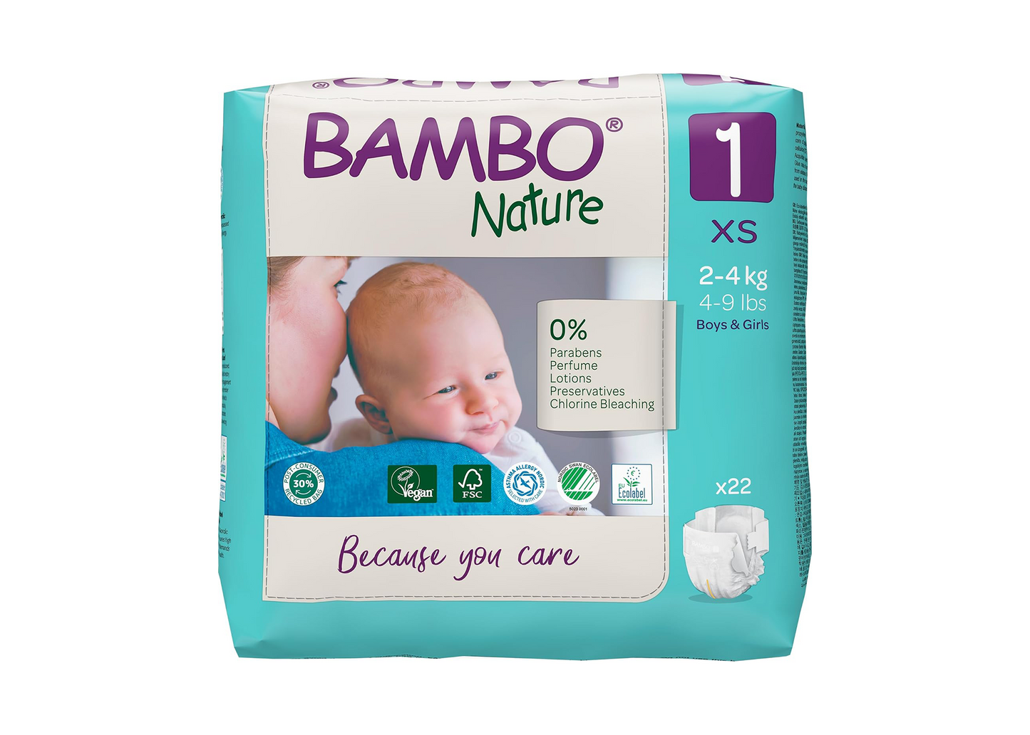Size 1 Nappies Premium Eco Nappies, Eco-Labelled Newborn Nappies, Enhanced Leakage Protection, Secure & Comfortable Baby Nappies, Newborn Essentials - (4-9 lb/2-4 kg), 22PK