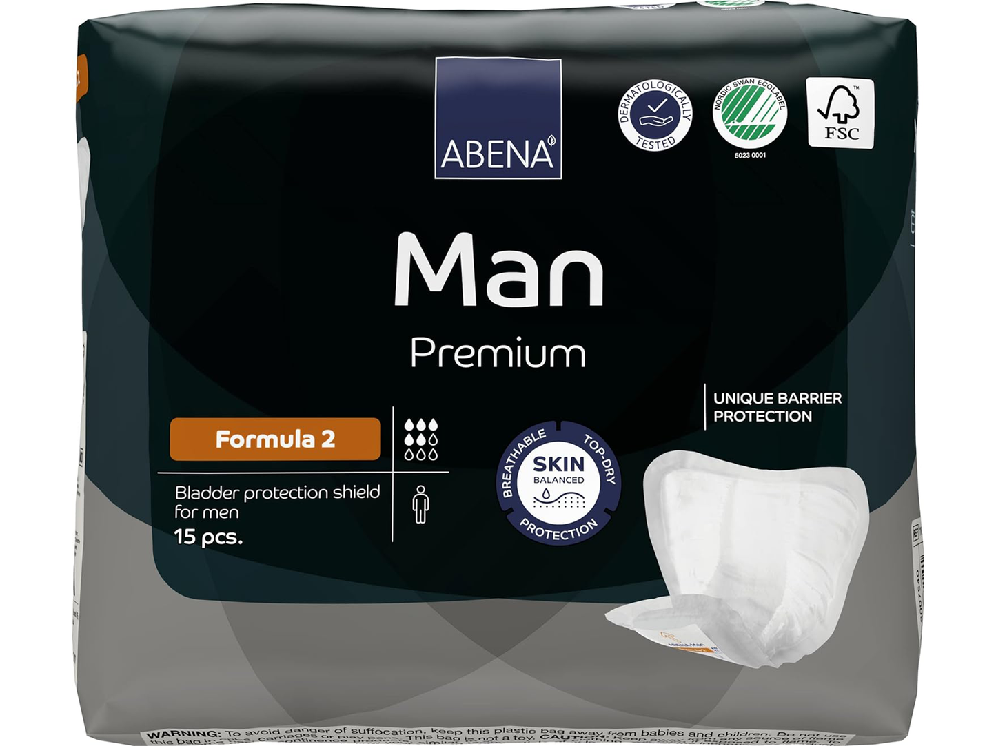 Man Formula 2 Incontinence Pads for Men, Eco-Labelled Mens Incontinence Pads, Extra Protection, Breathable & Comfortable with Fast Absorption, Discreet - 700ml Absorbency, 15PK