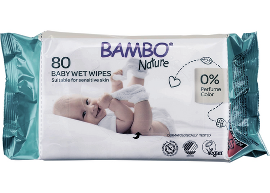 Wet Wipes, Newborn Essentials, Eco-Labelled Baby Wipes, Gentle & Soft Wipes, Moisturising & Skin-Friendly Wet Wipes For On The Go, Sustainable Baby Essentials For Newborn - 80 Wipes Bambo Nature