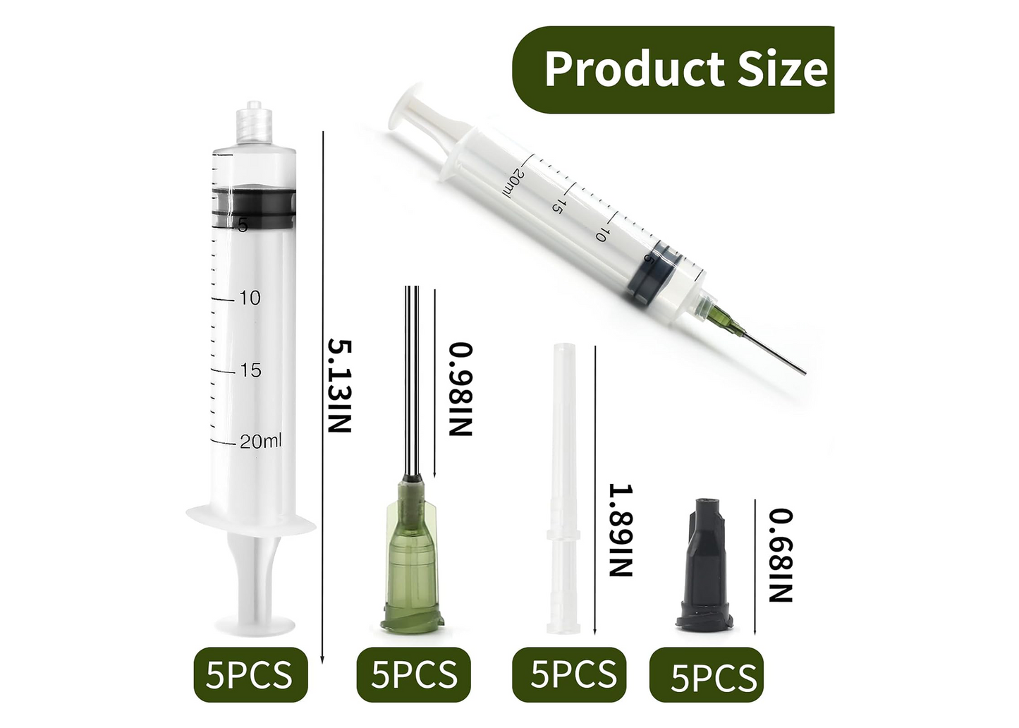 PEAKTOP 20 ml Plastic Syringe with Needle and Caps
