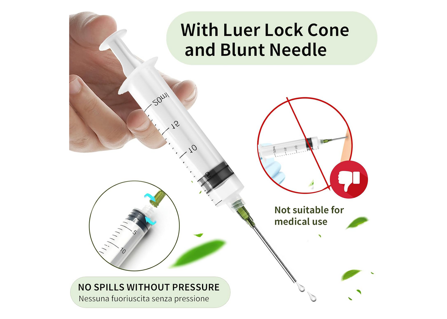 PEAKTOP 20 ml Plastic Syringe with Needle and Caps