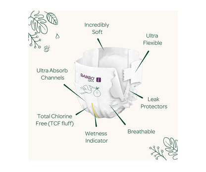 Bambo Nature Premium Eco Nappies – Size 1 Newborn (2–4 kg / 4–9 lb), 132-Pack