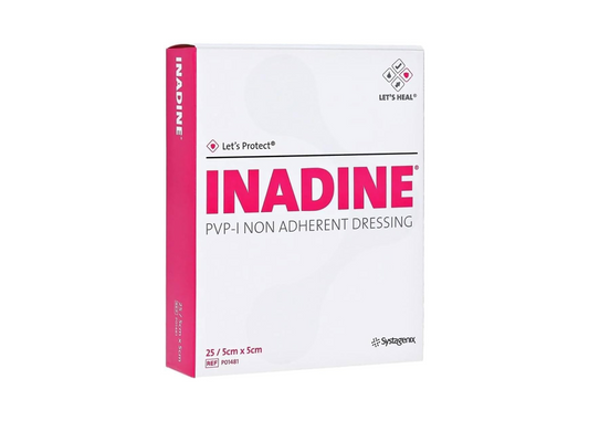 Inadine 5cm x 5cm x5 Non-Adherent Wound Dressings, Povidone-Iodine, Antimicrobial