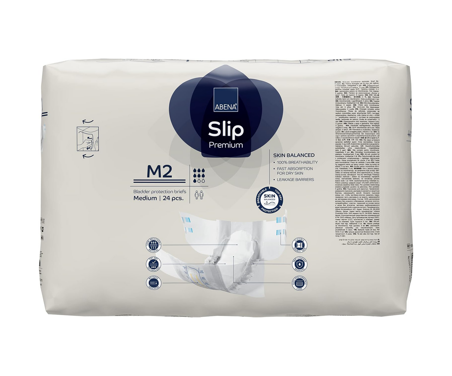 ABENA Slip Premium All-In-One Incontinence Pads For Men & Women, Eco-Labelled Womens Incontinence Pads, Mens Incontinence Pads - Medium 2, 70-110cm Waist, 2600ml Absorbency, 24PK