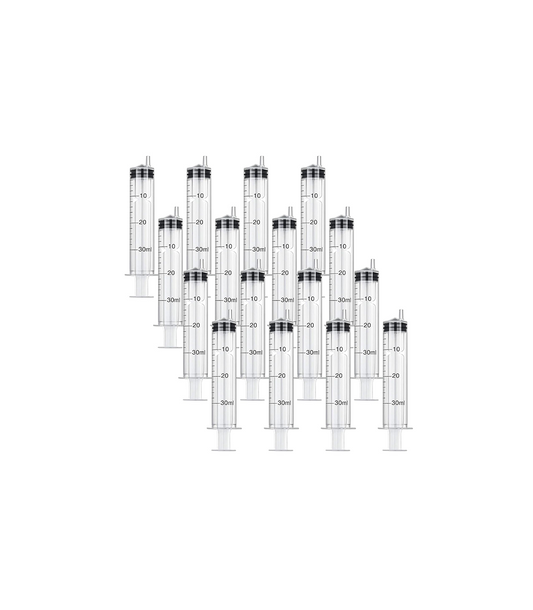 Pack of 16 30 ml Syringes, Sterile Syringes with Lid, Plastic Syringe for Oil, Brake Fluid, Reusable Plastic Syringe for Small Pet Feeding, Engine Oil or Brake Fluid