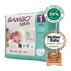 Bambo Nature Premium Eco Nappies, Eco-Labelled Newborn Nappies, Enhanced Leakage Protection, Secure & Comfortable Baby Nappies, Newborn Essentials - Size 1