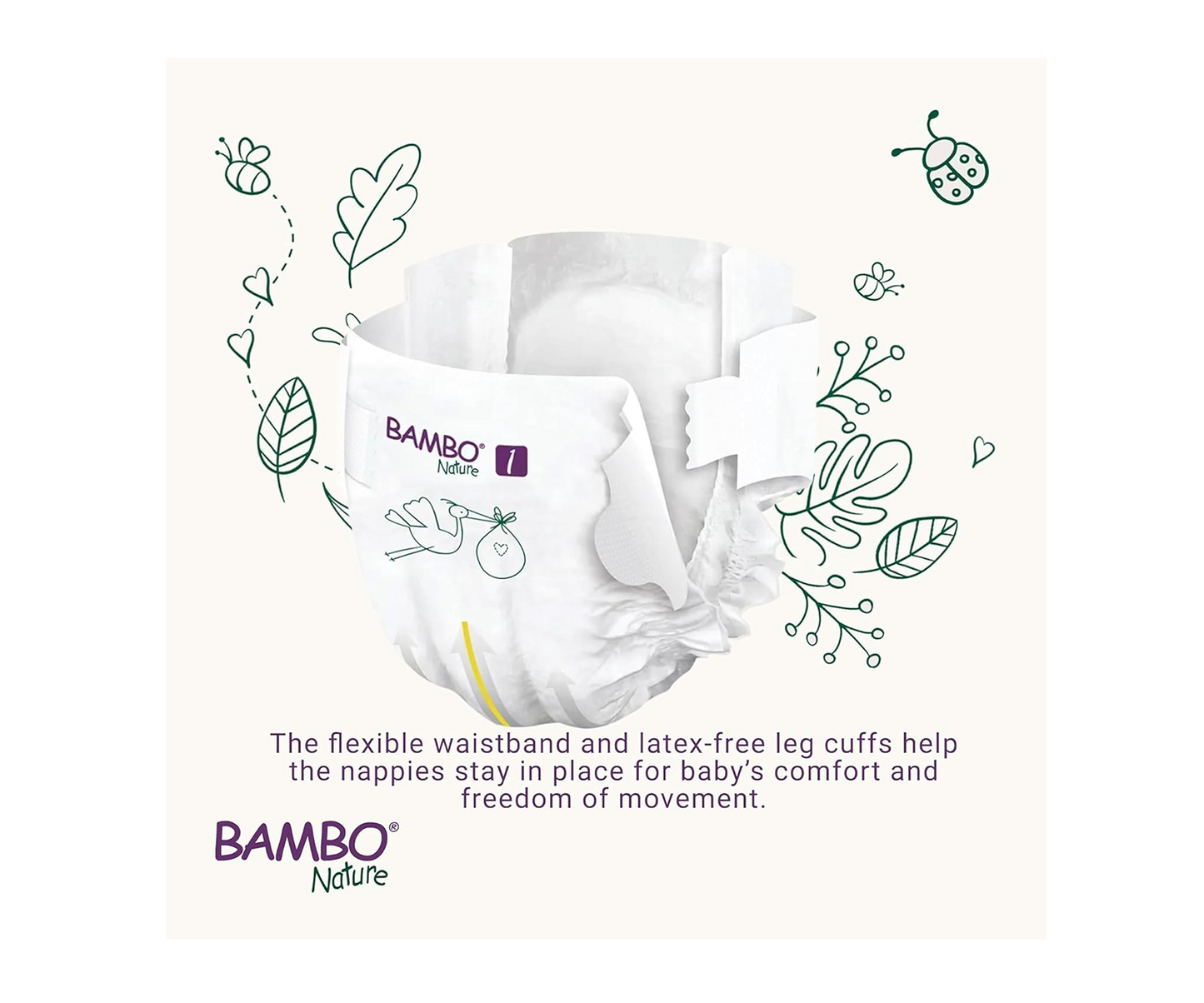 Bambo Nature Premium Eco Nappies – Size 1 Newborn (2–4 kg / 4–9 lb), 132-Pack