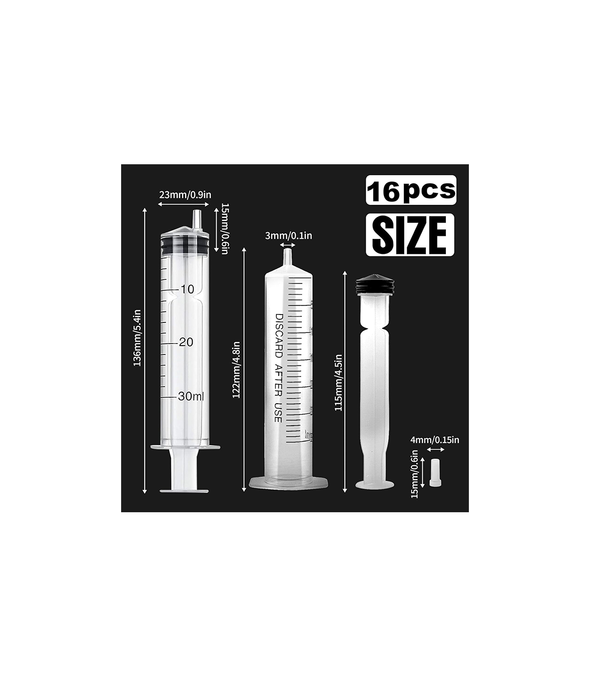 Pack of 16 30 ml Syringes, Sterile Syringes with Lid, Plastic Syringe for Oil, Brake Fluid, Reusable Plastic Syringe for Small Pet Feeding, Engine Oil or Brake Fluid
