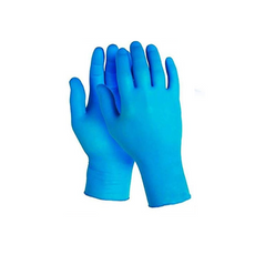 A pair of indigo blue nitrile examination gloves in powder-free, non-sterile condition.