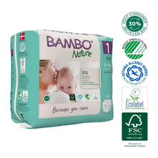 Bambo Nature Premium Eco Nappies, Eco-Labelled Newborn Nappies, Enhanced Leakage Protection, Secure & Comfortable Baby Nappies, Newborn Essentials - Size 1