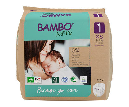 Bambo Nature Premium Eco Nappies – Size 1 (2–4 kg / 4–9 lb), 22 Pack