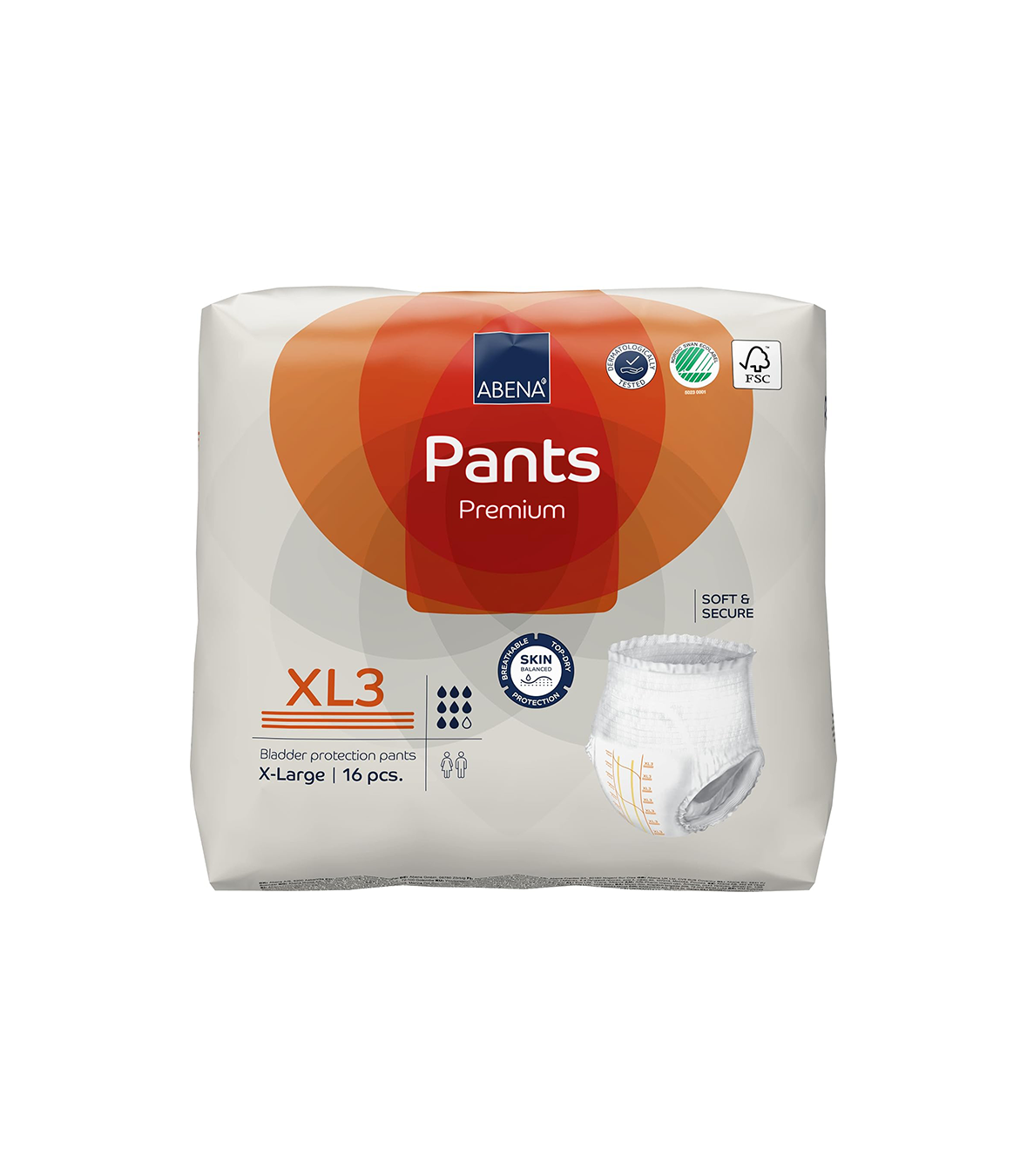 Abena Pants Premium Pull-Up Incontinence Pants, Eco-Labelled Incontinence Pants for Men & Women, Discreet, Protective, Breathable, Comfortable - XL 3, 130-170cm Waist, 2600ml Absorbency, 16PK