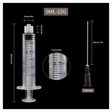 5ml Disposable Syringes with 22 Ga 1 Inch Needle, for Scientific Labs, Industrial, Liquid Measuring, Dispensing, Pack of 20