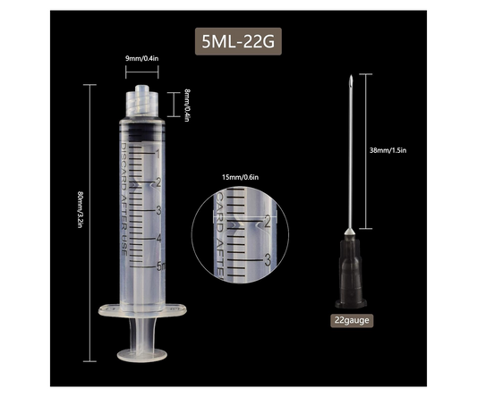 5ml Disposable Syringes with 22 Ga 1 Inch Needle, for Scientific Labs, Industrial, Liquid Measuring, Dispensing, Pack of 20 Halley Medical Supplies Ltd.