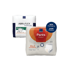 Packaging of adult diapers with new packaging label.
