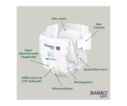 Bambo Nature Premium Eco Nappies – Size 6 (16+ kg / 35+ lb), XXL, 20 Pack