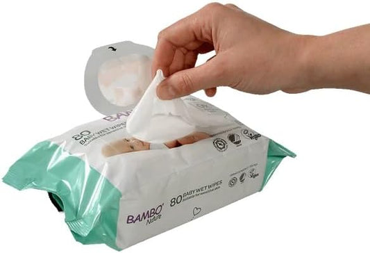 Wet Wipes, Newborn Essentials, Eco-Labelled Baby Wipes, Gentle & Soft Wipes, Moisturising & Skin-Friendly Wet Wipes For On The Go, Sustainable Baby Essentials For Newborn - 80 Wipes Bambo Nature