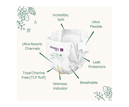 Bambo Nature Premium Eco Nappies – Size 1 (2–4 kg / 4–9 lb), 22 Pack