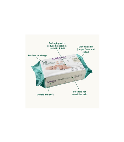 Bambo Nature Wet Wipes, Newborn Essentials, Eco-Labelled Baby Wipes, Gentle & Soft Wipes, Moisturising & Skin-Friendly Wet Wipes For On The Go, Sustainable Baby Essentials For Newborn - 80 Wipes