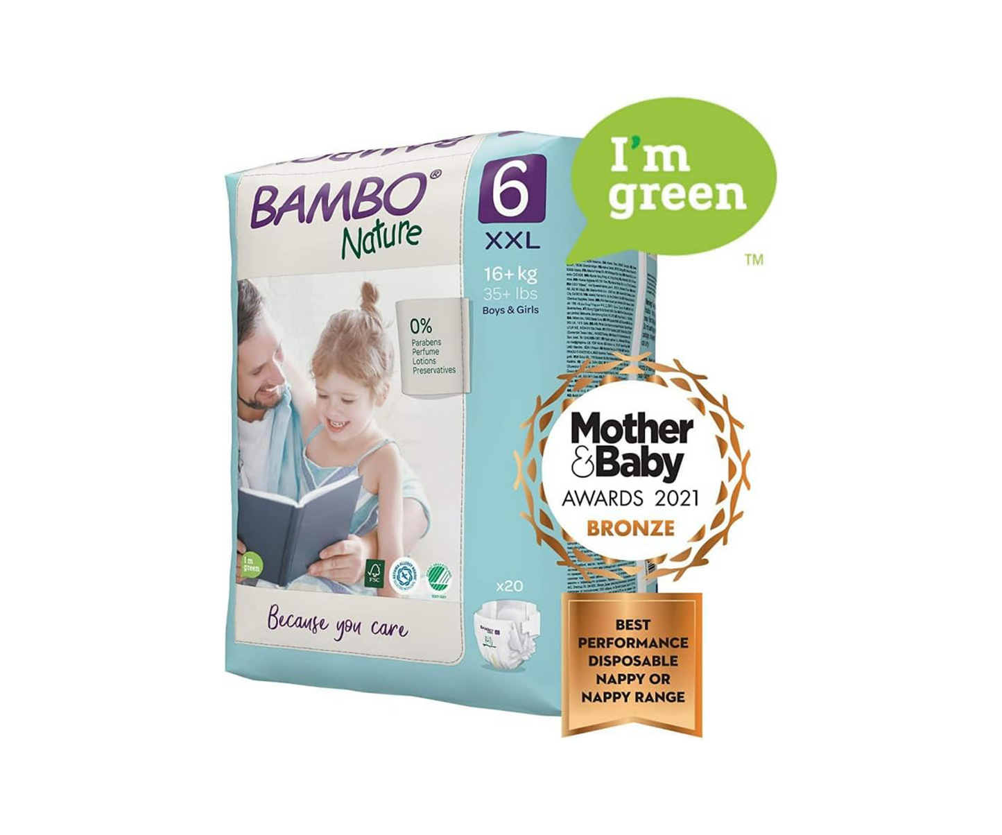 Bambo Nature Premium Eco Nappies, Size 6 (+16kg), XXL, 120PK, Eco-Labelled Sustainable Nappy, Enhanced Leakage Protection, Secure and Comfortable Baby Nappies