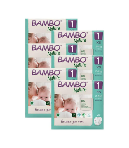 Bambo Nature Premium Eco Nappies, Eco-Labelled Newborn Nappies, Enhanced Leakage Protection, Secure & Comfortable Baby Nappies, Newborn Essentials - Size 1