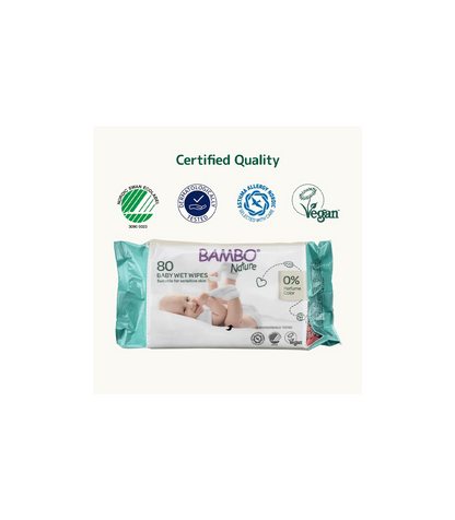 Bambo Nature Wet Wipes, Newborn Essentials, Eco-Labelled Baby Wipes, Gentle & Soft Wipes, Moisturising & Skin-Friendly Wet Wipes For On The Go, Sustainable Baby Essentials For Newborn - 80 Wipes