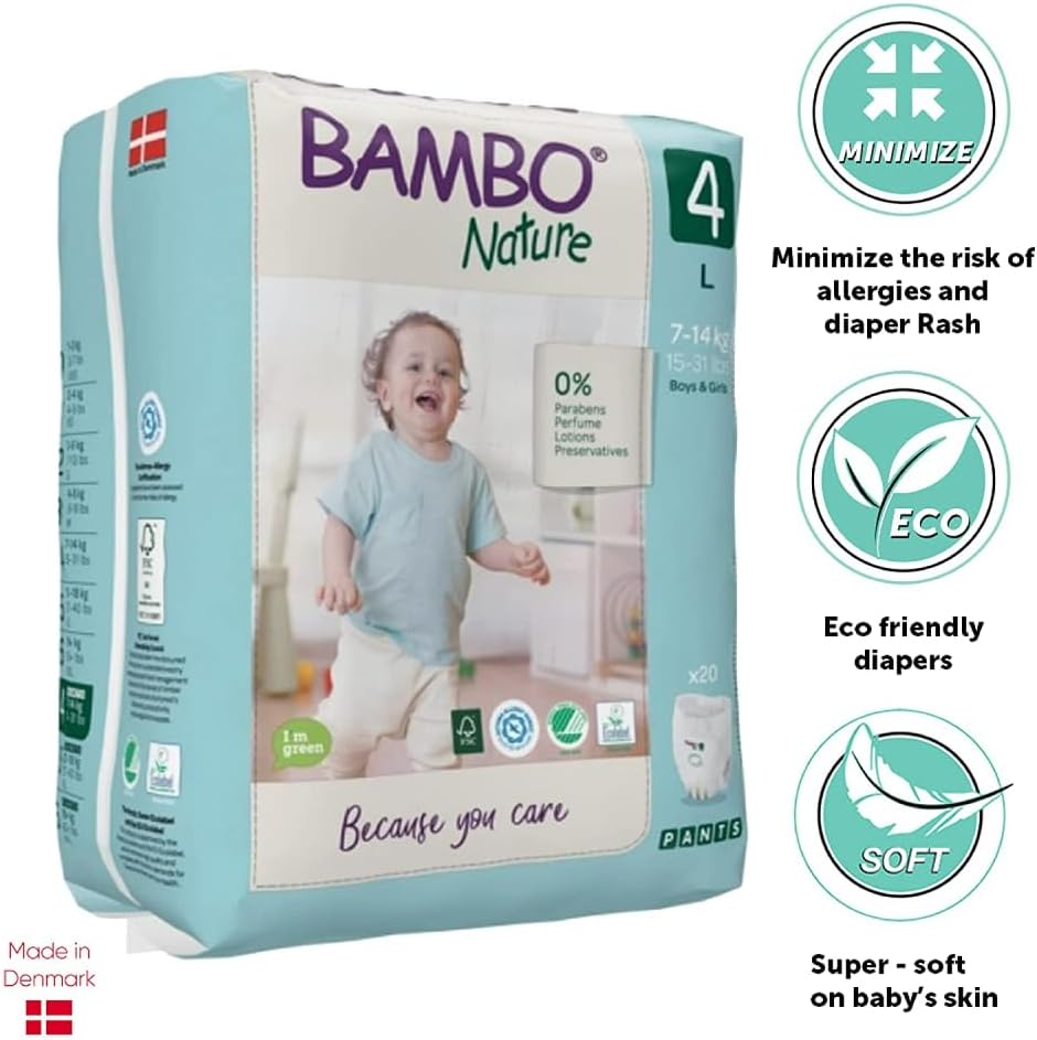 Size 4 / L Premium Training Pants, Pull Ups, Eco-Labelled Potty Training Pants, Training Nappy Pants, Secure & Comfortable, Discreet Pants For Active Day & Comfy Night's Sleep - 20PK