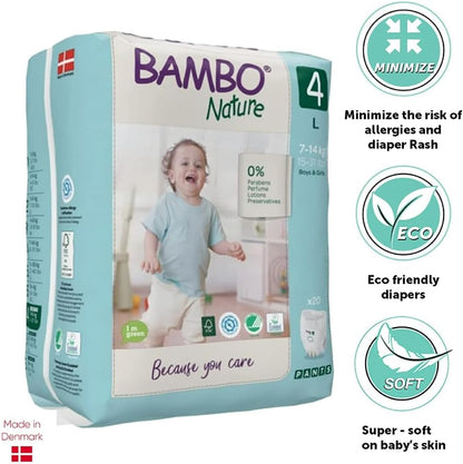 Size 4 / L Premium Training Pants, Pull Ups, Eco-Labelled Potty Training Pants, Training Nappy Pants, Secure & Comfortable, Discreet Pants For Active Day & Comfy Night's Sleep - 20PK