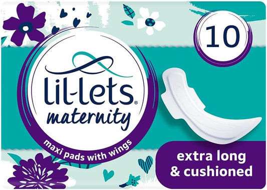 Lil-Lets Maternity Maxi Sanitory Pads With Wings - Perfect for 0-3 Weeks Post Birth - Wide Shaped Back - Super Soft - Extra Long and Cushioned - Skin Friendly - Leak Protection - 10 units - iHealthcare