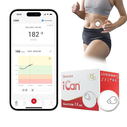 Sinocare iCan i3 Continuous Glucose Monitor 15 Days CGM Sensor Blood Sugar Monitoring Diabetes Management Smart Glucose Device Automatically Real-time 3 Minutes Readings Updates Tracking via App - iHealthcare