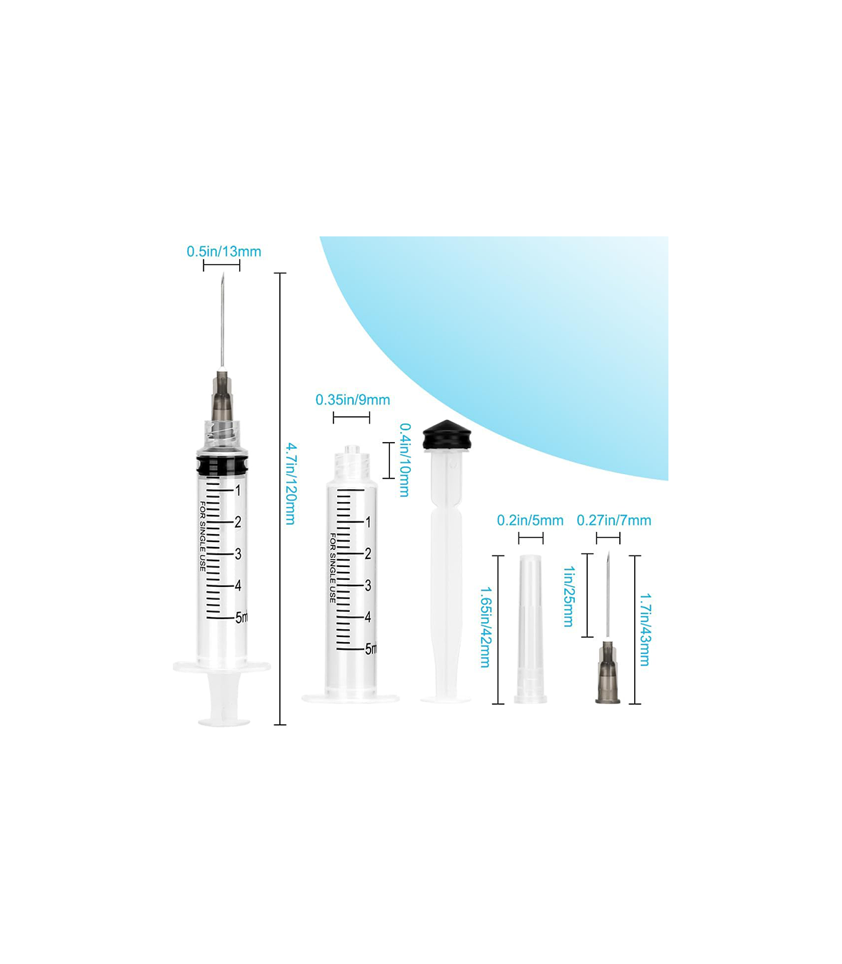 100 Pack Disposable 5ml Syringes with Needle 22G 1”, Sterile Luer Lock Syringe